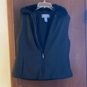 Ann Taylor Women's Black Vest with Faux Fur Collar
